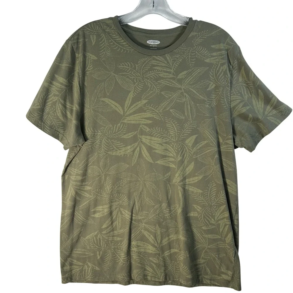 Old Navy Mens Soft Washed Tropical Leaf Print T-Shirt Olive Green‎ Large L